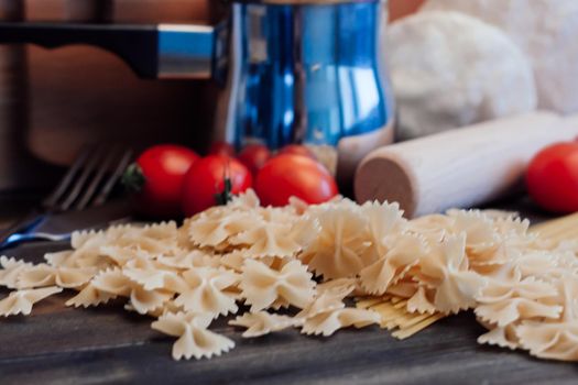 ingredients for making italian pasta cherry tomatoes cuisine. High quality photo