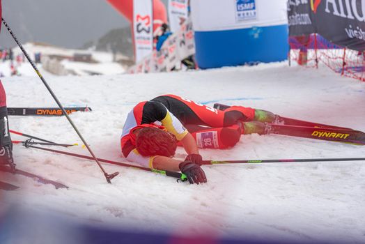 Arinsal, Andorra: 2021 March 4: BONNET Rémi SUI in the finish line ISMF WC Championships Comapedrosa Andorra 2021