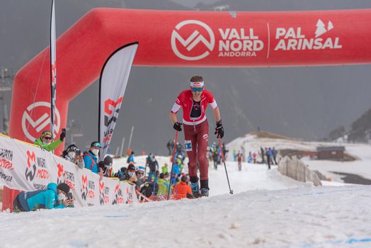 Arinsal, Andorra: 2021 March 4: BONNET Rémi SUI in the finish line ISMF WC Championships Comapedrosa Andorra 2021
