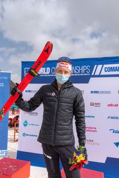 Arinsal, Andorra: 2021 March 4: BONNET Rémi SUI in the finish line ISMF WC Championships Comapedrosa Andorra 2021