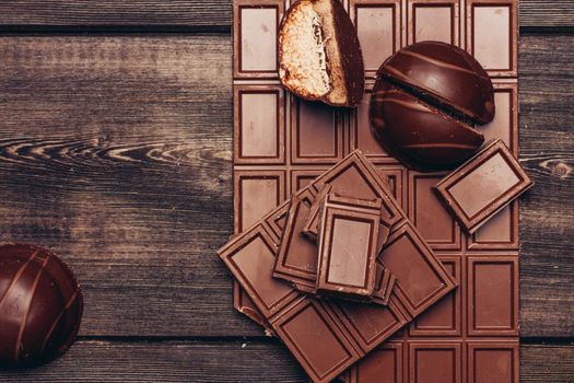 chocolate sweets health diet food cocoa delicacy wooden table. High quality photo