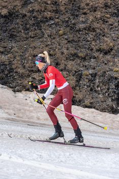 Arinsal, Andorra: 2021 March 4 : KREUZER Victoria SUI in the finish line ISMF WC Championships Comapedrosa Andorra 2021 Vertical Race.