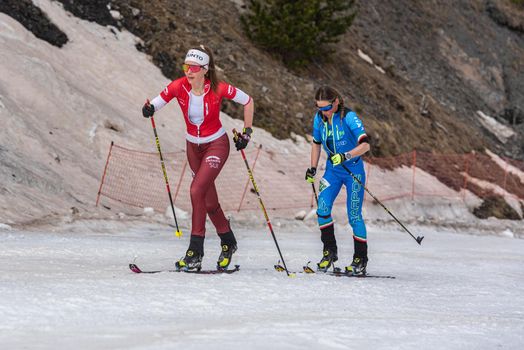 Arinsal, Andorra: 2021 March 4 :  SCHMID Alessandra SUI in the finish line ISMF WC Championships Comapedrosa Andorra 2021 Vertical Race.