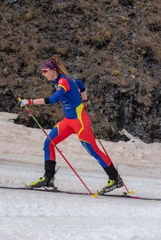 Arinsal, Andorra: 2021 March 4 : SEBASTIA BELLOBI Laia AND in the finish line ISMF WC Championships Comapedrosa Andorra 2021 Vertical Race.