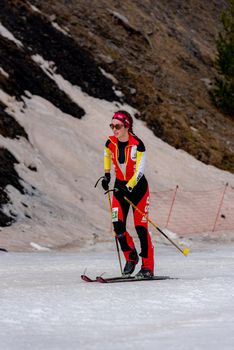 Arinsal, Andorra: 2021 March 4 : VALERO DE LA FLOR Claudia ESP in the finish line ISMF WC Championships Comapedrosa Andorra 2021 Vertical Race.