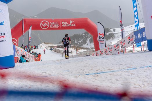 Arinsal, Andorra: 2021 March 4 : GACHET MOLLARET Axelle FRA in the finish line ISMF WC Championships Comapedrosa Andorra 2021 Vertical Race.