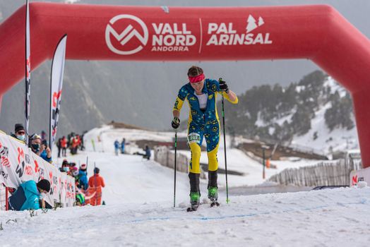 Arinsal, Andorra: 2021 March 4 :  ALEXANDERSSON Tove SWE in the finish line ISMF WC Championships Comapedrosa Andorra 2021 Vertical Race.