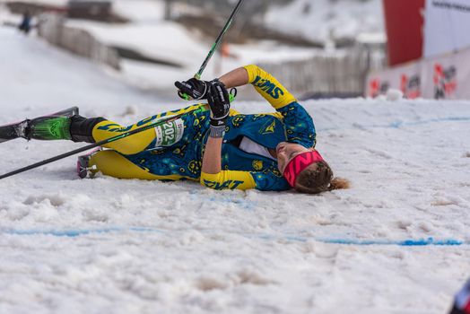 Arinsal, Andorra: 2021 March 4 :  ALEXANDERSSON Tove SWE in the finish line ISMF WC Championships Comapedrosa Andorra 2021 Vertical Race.