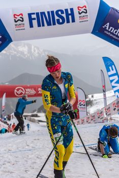 Arinsal, Andorra: 2021 March 4 :  ALEXANDERSSON Tove SWE in the finish line ISMF WC Championships Comapedrosa Andorra 2021 Vertical Race.