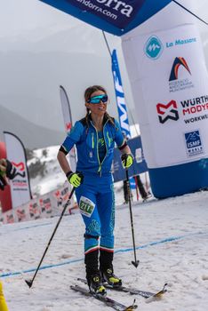 Arinsal, Andorra: 2021 March 4 :  COMPAGNONI Giulia ITA in the finish line ISMF WC Championships Comapedrosa Andorra 2021 Vertical Race.