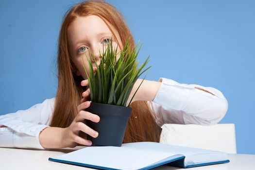 student at school desk doing homework education childhood. High quality photo