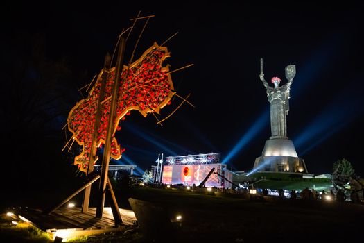 KIEV, UKRAINE - May. 08, 2015: Memorial and art event "The first minute of the world" on the occasion of the Day of Remembrance and Reconciliation devoted to Great Patriotic War of 1941-1945 at night