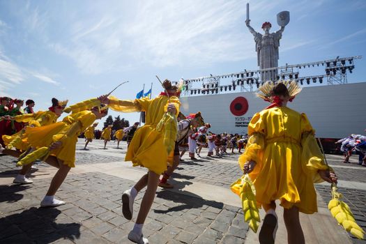 KIEV, UKRAINE - May. 09, 2015: Children's dance group during the celebration of Victory Day in the square near the National Museum of the Great Patriotic War