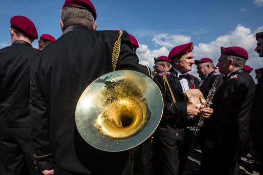 KIEV, UKRAINE - May. 09, 2015: Military bands march on the day of the 70th anniversary of the victory over Nazism in Kiev
