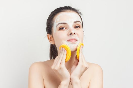 woman with cream mask on face skin care rejuvenation. High quality photo
