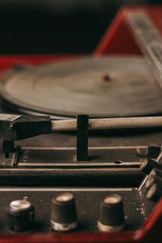 retro gramophone playing music technology vintage close-up. High quality photo