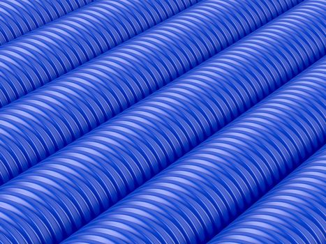 Many rows with blue corrugated pipes