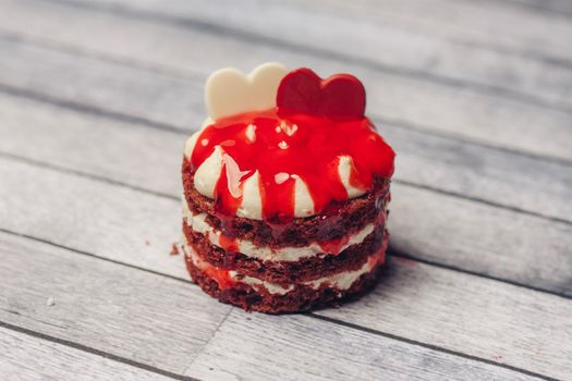red cake dessert candy delight eating top view. High quality photo