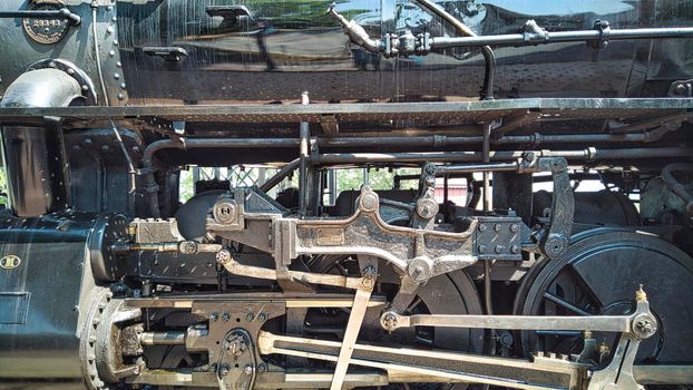 View of Antique Restored Steam Locomotive Drive Gear