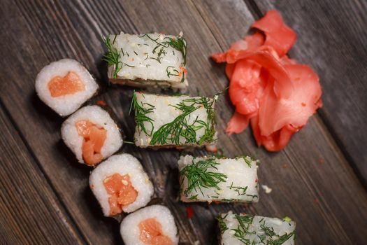 sushi chopsticks ginger snack delicacy gourmet food diet. High quality photo