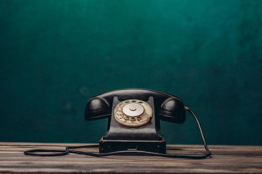 black retro telephone office communication technology nostalgia. High quality photo