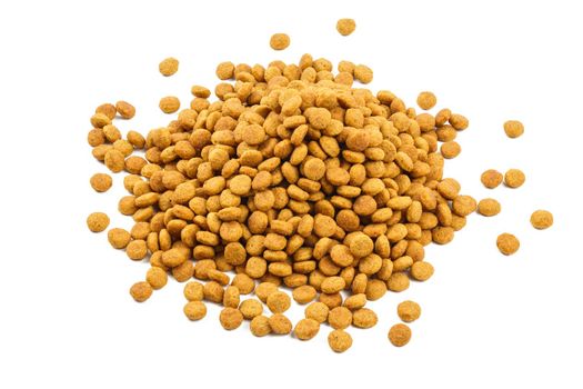 small pile of dry cat food crockets - isolated on white background.