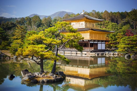 Zen Buddhist Temple of the Golden Pavilion Kinkaku-ji, officially named Rokuon-ji, Kyoto Japan