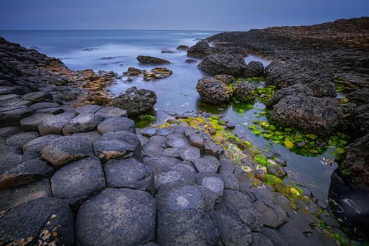 basalt rocks formation Giant's Causeway, Port Ganny Bay and Great Stookan, County Antrim, Northern Ireland, UK