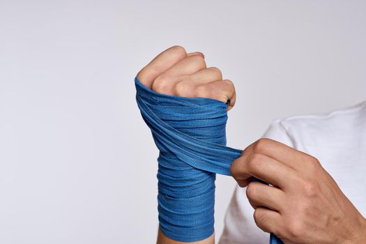 Bandage boxing hand wraps workout motivation gym. High quality photo