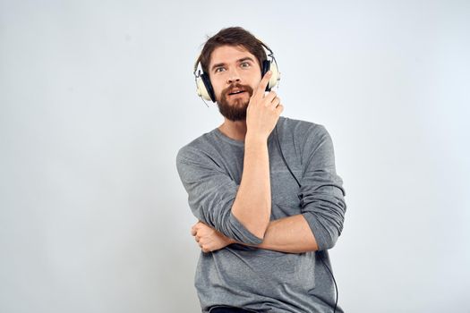man with headphones listening to music lifestyle professional entertainment. High quality photo
