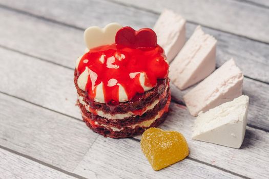 cake with sweets sweets dessert delight snack light background. High quality photo