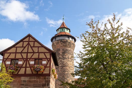 Historic tower and building of the Nuremberg castle, Bavaria, Germany  in autunm on a sunny day