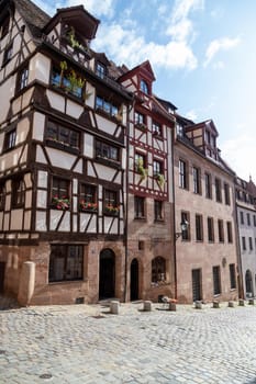 Historic timbered house (frame house) in Nuremberg, Bavaria, Germany  in autunm on a sunny day