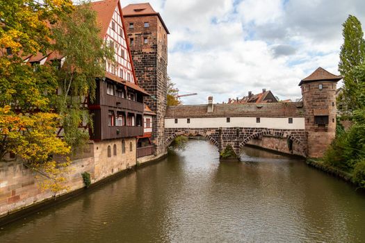 Pegnitz river in Nuremberg,  Bavaria, Germany  in autunm with multicolored trees