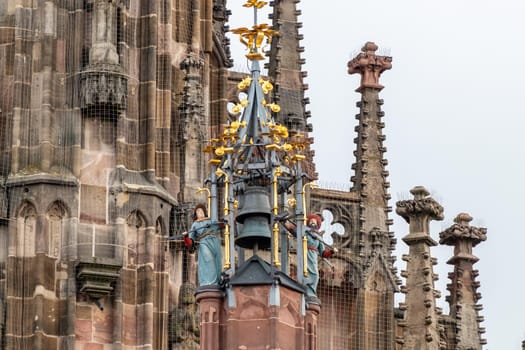 Close up of bells and other details from the Frauenkirche (woman church) in Nuremberg, Bavaria, Germany