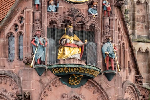 Close up of holy figures and other details from the Frauenkirche (woman church) in Nuremberg, Bavaria, Germany