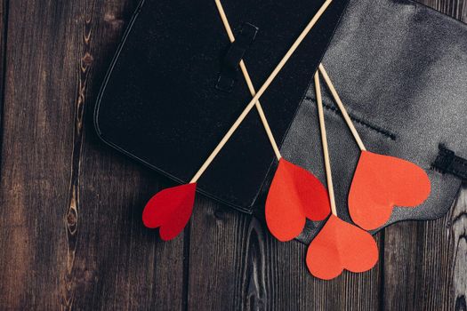 sticks hearts on notepad valentines day decoration ornament. High quality photo