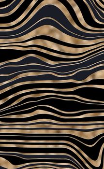 Zebra animal skin stripes, wavy with colourful black gold beautiful pattern. Safari, wildlife zoo natural background. African animal design. Vertical Illustration