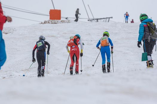 Arinsal, Andorra: 2021 March 6: Start of the race in ISMF WC Comapedrosa 2021 Andorra. Individual Race Woman
