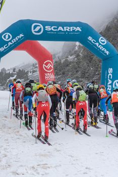 Arinsal, Andorra: 2021 March 6: Start of the race in ISMF WC Comapedrosa 2021 Andorra. Individual Race Woman