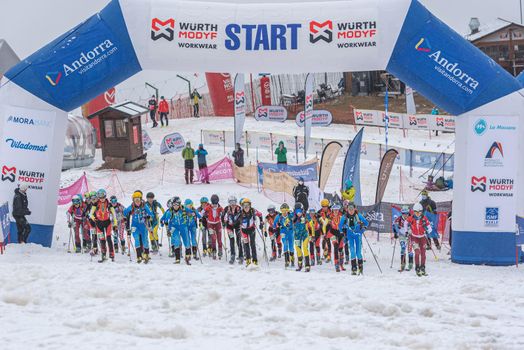 Arinsal, Andorra: 2021 March 6: Start of the race in ISMF WC Comapedrosa 2021 Andorra. Individual Race Woman
