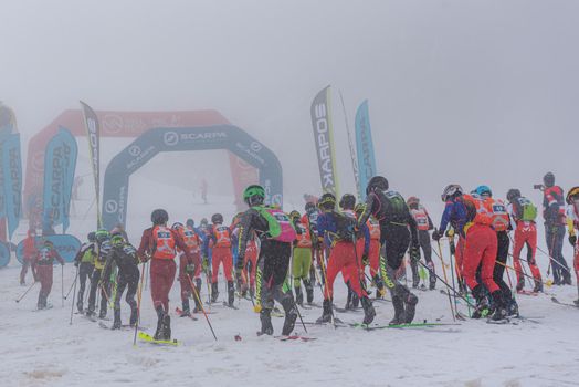Arinsal, Andorra: 2021 March 6: Start of the race in ISMF WC Comapedrosa 2021 Andorra. Individual Race