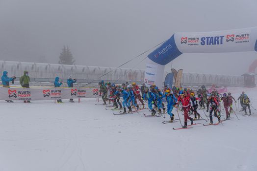Arinsal, Andorra: 2021 March 6: Start of the race in ISMF WC Comapedrosa 2021 Andorra. Individual Race