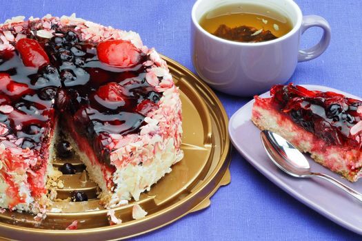 Food and desserts. Beautiful delicious cheesecake cake. High quality photo