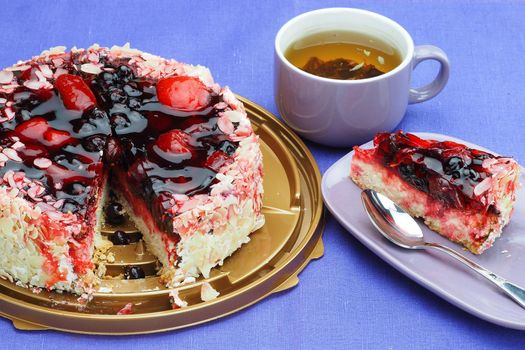 Food and desserts. Beautiful delicious cheesecake cake. High quality photo