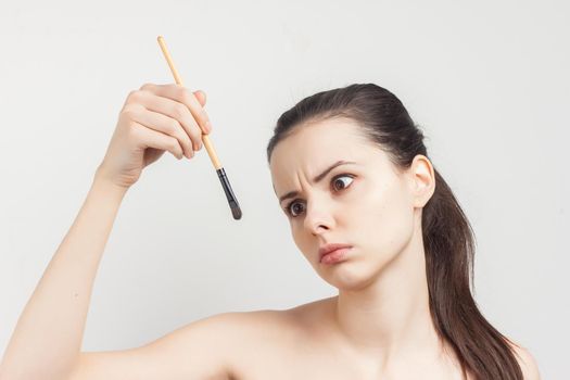woman naked shoulders face cream skin care cropped view. High quality photo