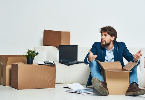 Business man getting laid off packing things manager. High quality photo