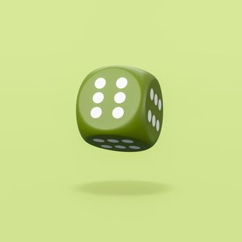 Green Dice with All Six Numbered Faces Isolated on Flat Green Background with Shadow 3D Illustration