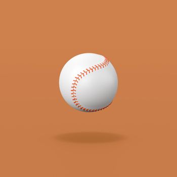 Single Baseball Ball Isolated on Flat Orange Background with Shadow 3D Illustration