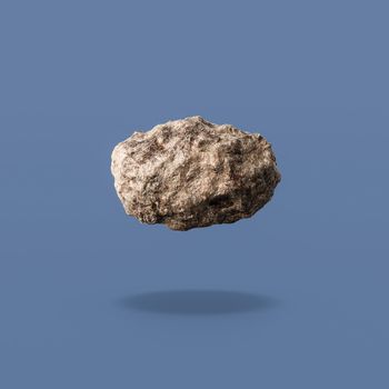 One Single Detailed Asteroid Isolated on Flat Blue Background with Shadow 3D Illustration